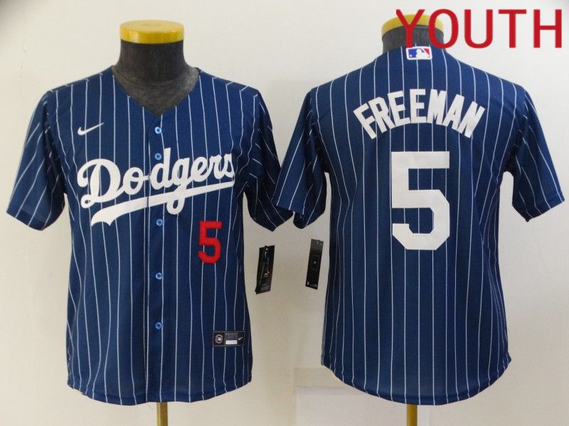 Youth Los Angeles Dodgers #5 Freeman Blue Stripe Throwback Nike 2022 MLB Jerseys